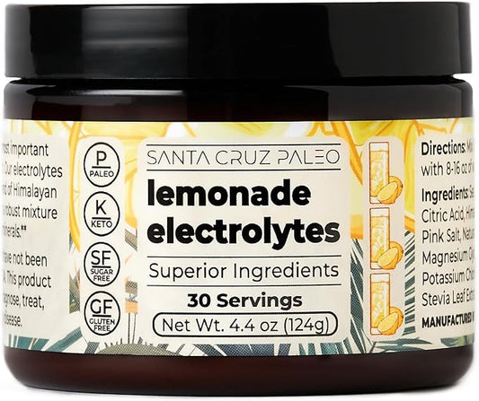 Santa Cruz Paleo Electrolyte Powder Lemonade with Himalayan & Sea Salt, Magnesium, Potassium, Sugar-Free, 30 Servings