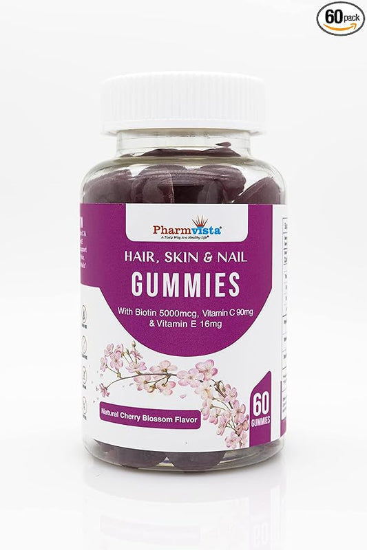 Hair Skin & Nail Vitamin Gummies with Biotin Vitamin C and E -Vegan Gluten Free & Non-GMO Ingredients -60 Count