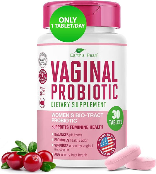 Earth's Pearl Vaginal Probiotics for Women - 15 x More Effective with BIO-Tract®, 3 Billion CFU, Probiotic & Prebiotic Blend, Promotes Healthy Vaginal Odor & pH Balance for Women - Only 1 Tablet/Day