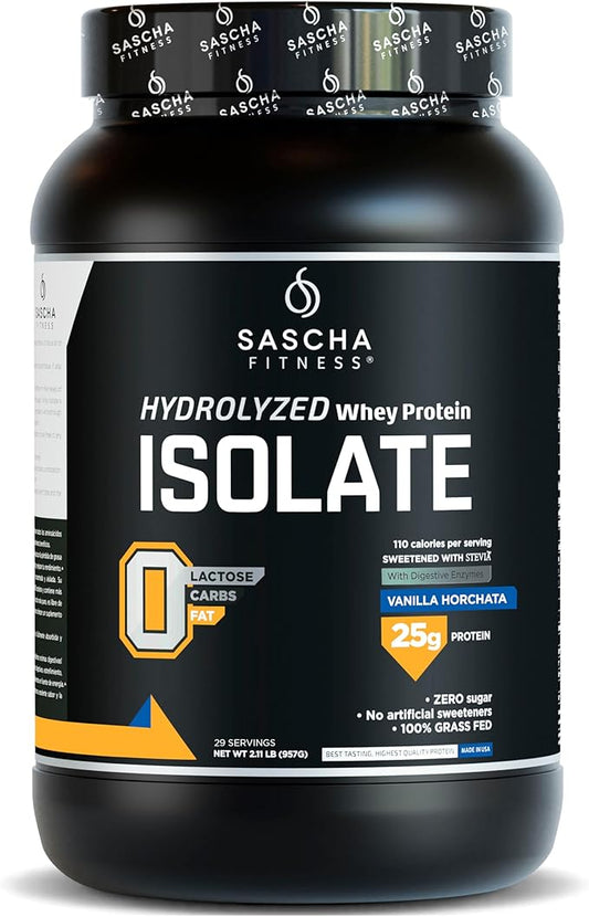 SASCHA FITNESS Hydrolyzed Whey Protein Isolate,100% Grass-Fed (2 Pounds, All) (Vanilla Horchata)