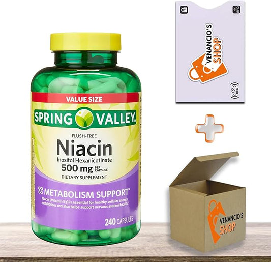 Spring Valley Vitamin B3 Niacin 500mg Flush Free Capsules, Dietary Supplement 240 Pills (Pack of 1)