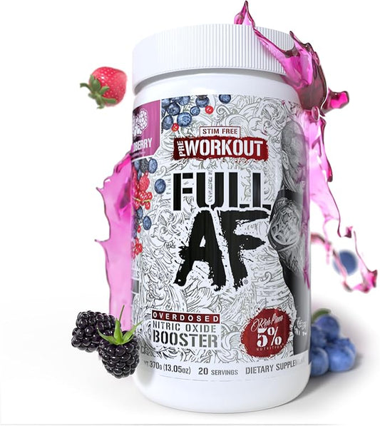 5% Nutrition FullAF Pre-Workout | Stim-Free with Massive Pumps | L-Citrulline, L-Taurine, Nitrosigine, GlycerSize | 13.05 oz (Wildberry)