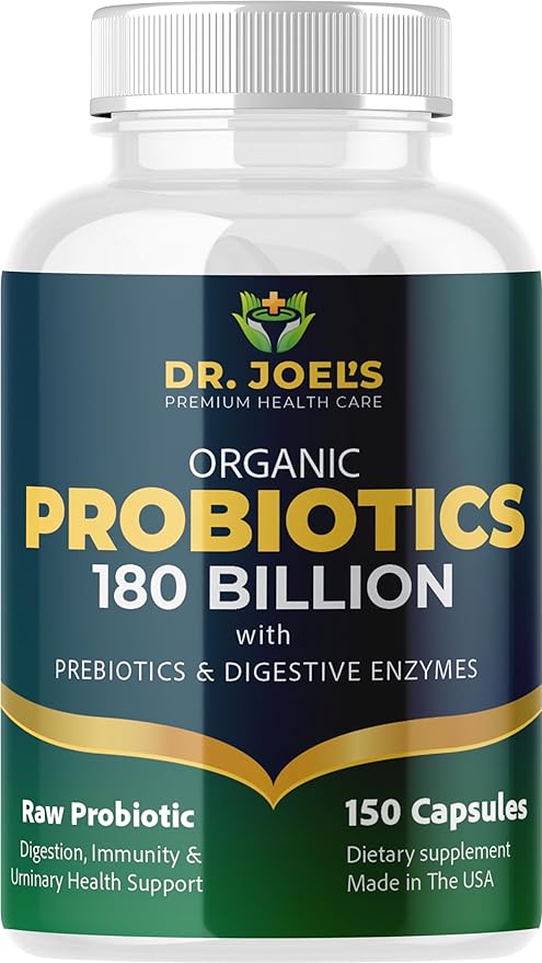 Organic Probiotics 180 Billion CFU - 40 Strains Vegan Probiotics + Prebiotics + Digestive Enzymes - Gut & Immune Health - 100% Pure, Maximum Potency & Shelf Stable - Made in the USA