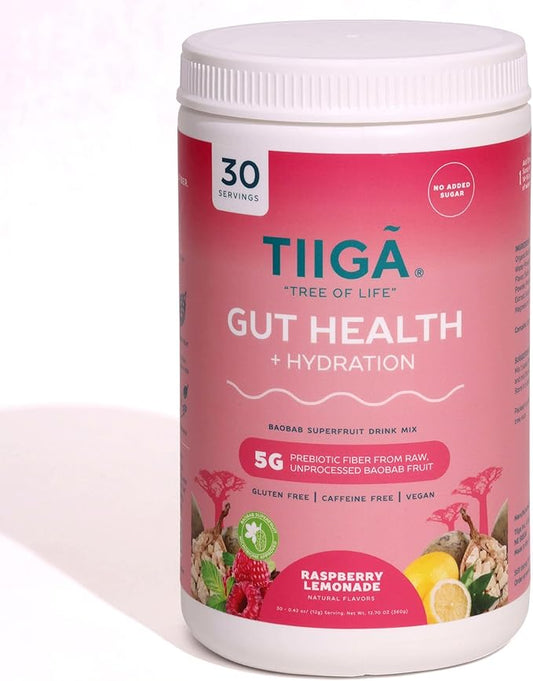 Tiiga 2-in-1 Gut Health + Hydration Drink Mix – Natural Debloat Formula with 75%+ Baobab & Coconut Water. High in Antioxidants, Prebiotics, Zero Added Sugar, Supports Digestion, Energy & Helps Debloat