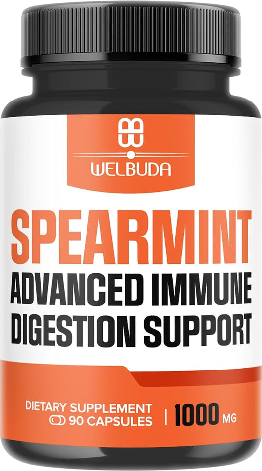 1000mg Spearmint Capsules with Elderberry, Echinacea, Berberine HCI & More - Support Digestive, Relaxation Mood, Respiratory Function & Immune System - 90 Veggie Capsules