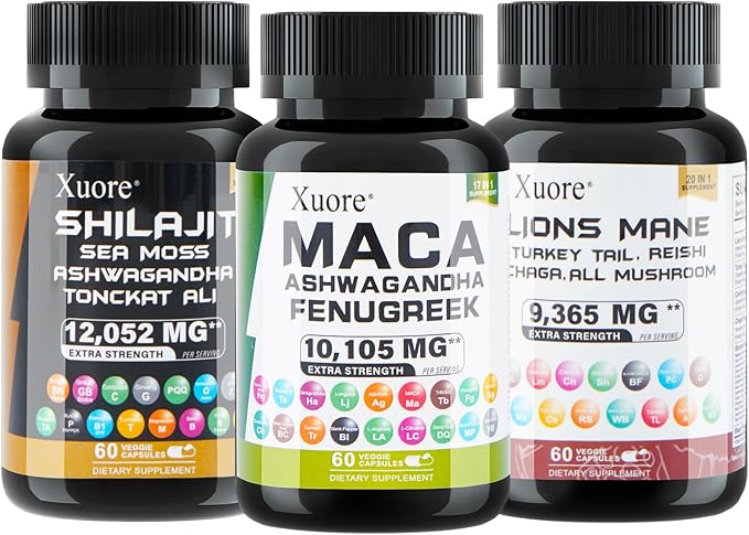 Bundle of, Shilajit &Lions Mane&Maca Ashwagandha, Rhodiola Rosea, Panax Ginseng, Turkey Tail, Reishi, Cordyceps, Chaga Fenugreek, Trifibranol100X All in 1 Supplements (1 Pack)
