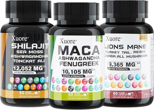 Bundle of, Shilajit &Lions Mane&Maca Ashwagandha, Rhodiola Rosea, Panax Ginseng, Turkey Tail, Reishi, Cordyceps, Chaga Fenugreek, Trifibranol100X All in 1 Supplements (1 Pack)