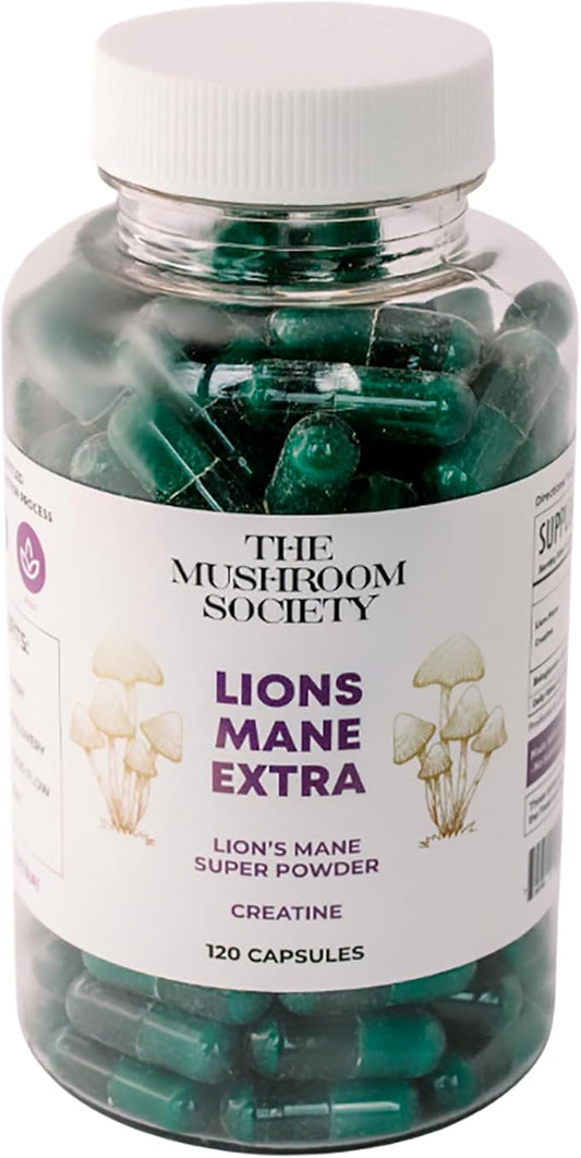 Lion’s Mane Extra Supplement - Lion’s Mane Super Powder & Creatine - Mushrooms Supplement for Energy, Performance & Focus - 120 Capsules