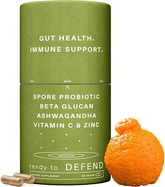 Defend Immune & Gut Support – Spore Probiotic DE111®, Beta Glucan, Ashwagandha – Cortisol Balance, Bloating & Stress Relief – 60 Capsules