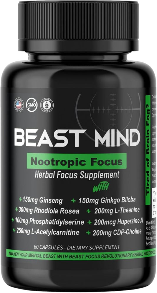 Focus Clarity Nootropic Blend | Ginkgo Biloba | Huperzine A | Rhodiola | Citicoline | L-Theanine | Enhanced Focus & Clarity & Cognitive Function Labs