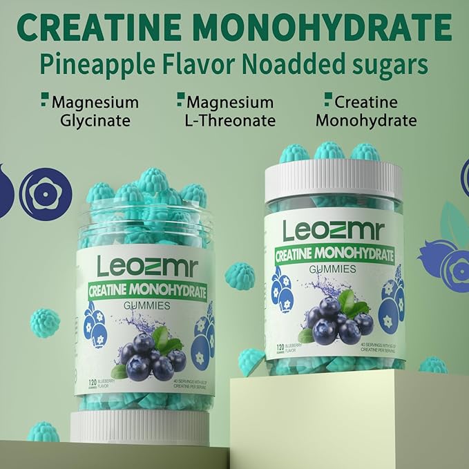 Creatine Monohydrate Gummies 5000mg for Men & Women, Chewables Creatine Monohydrate Supplement(120 Count)- Blueberry 120 Gummies