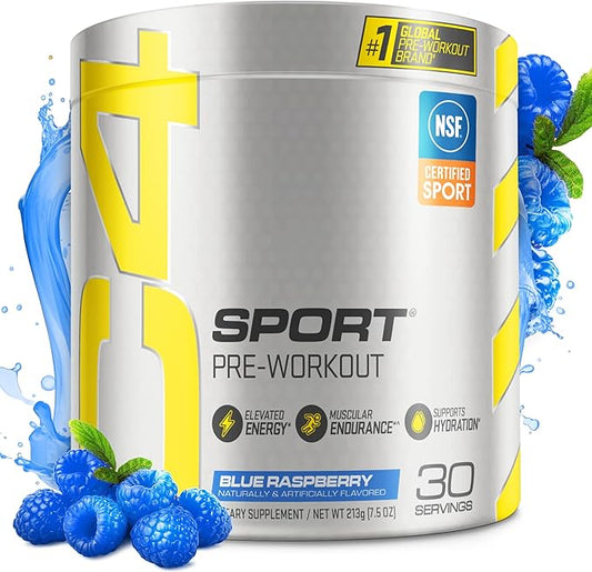Cellucor C4 Sport Pre Workout Powder Blue Raspberry - Pre Workout Energy with Creatine + 135mg Caffeine and Beta-Alanine Performance Blend - NSF Certified for Sport 30 Servings
