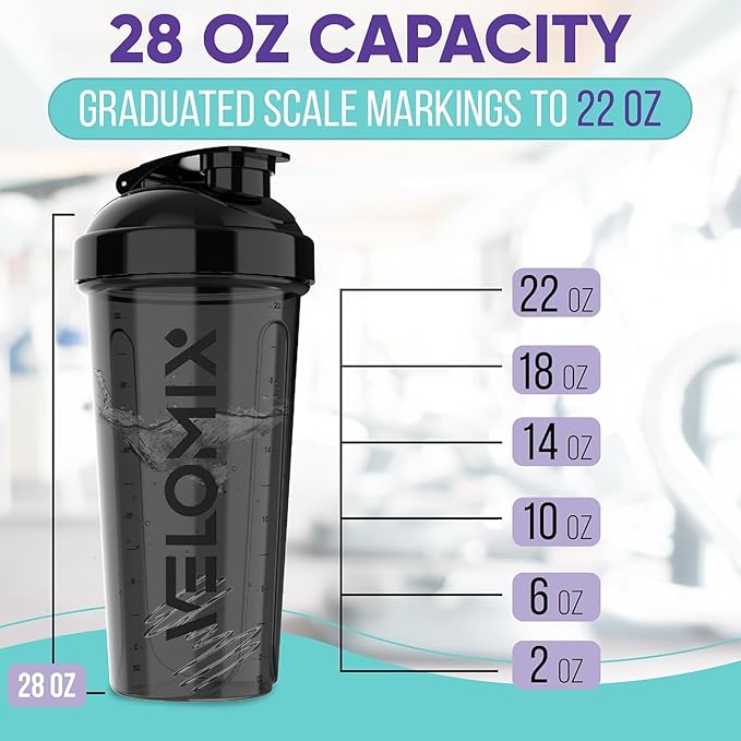 -2 Pack- 28 oz Protein Shaker Bottles for Protein Mixes - 2x Wire Whisk | Leak Proof Shaker Cups for Protein Shakes | Protein Shaker Bottle Pack | Shakers for Protein Shakes - Black&Red