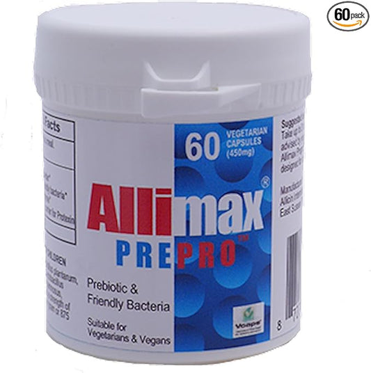 ALLIMAX Pre Pro - 60 Caps. Stabilized allicin Plus prebiotics, probiotics and Digestive enzymes.