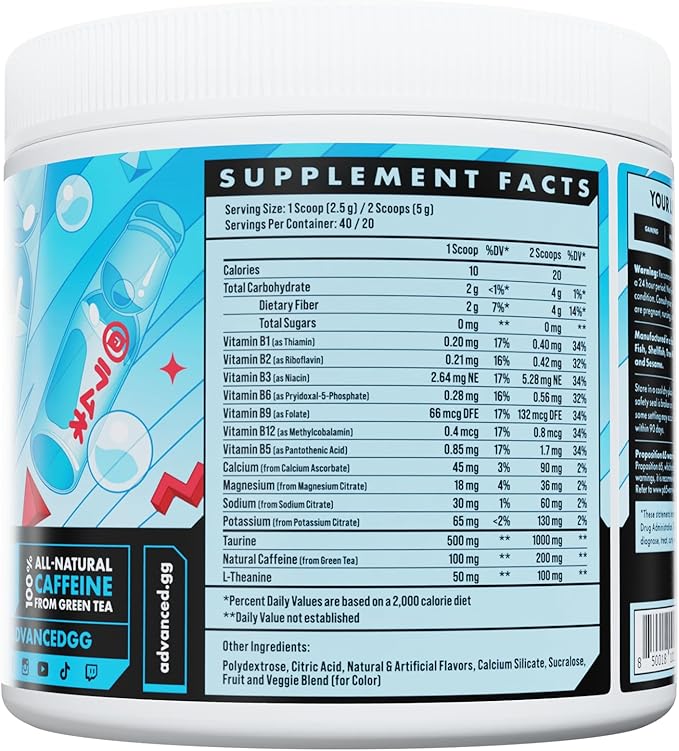 Advanced Energy - Energy Boosting Formula with Electrolytes for Hydration - L-Theanine to Combat Jitters - Sugar Free & Keto Friendly - No Maltodextrin (40 Servings) (Ramune)