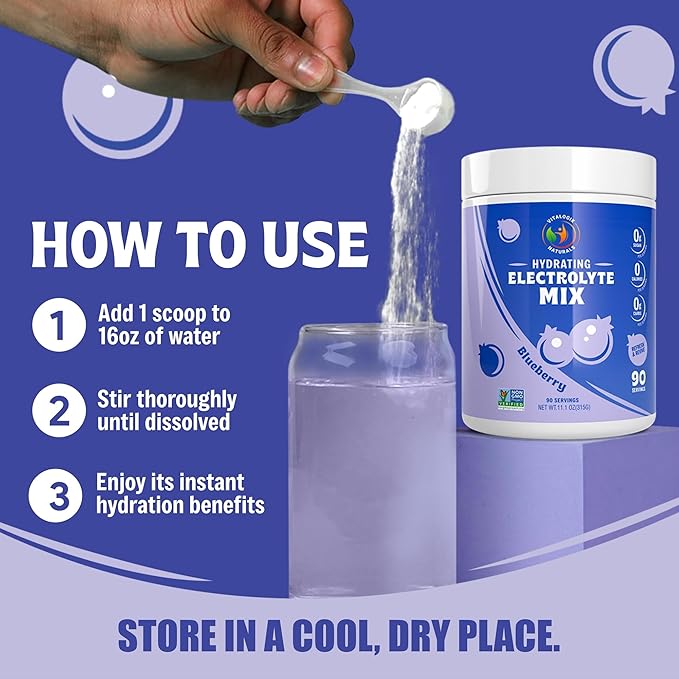 Electrolytes Powder No Sugar - Blue Raspberry Hydration Powder I Sugar Free Electrolyte Drink Mix, Zero Calories or Carbs, Keto Friendly, Potassium, Magnesium, Sodium - 90 Servings