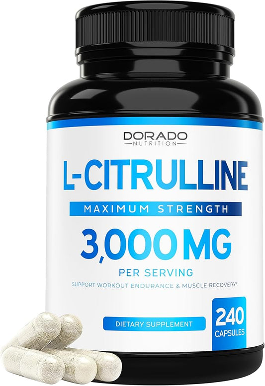 L Citrulline 3000mg Supplement (240 Capsules) Support L Arginine & Nitric Oxide Pills - L-Citrulline For Men & Women - Stamina, Endurance, Performance for Workouts - 3rd Party Tested, Vegan, USA Made