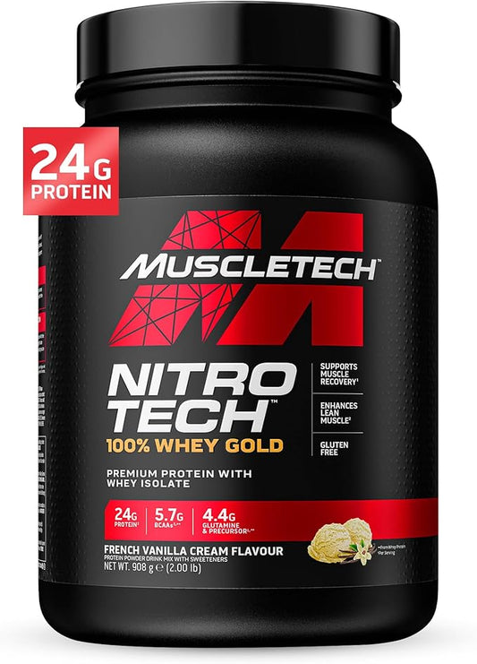 Whey Protein Powder , MuscleTech Nitro-Tech Whey Gold Protein Powder , Whey Protein Isolate Smoothie Mix , Protein Powder for Women & Men , Vanilla Protein Powder, 2 lbs (28 Servings)-package varies