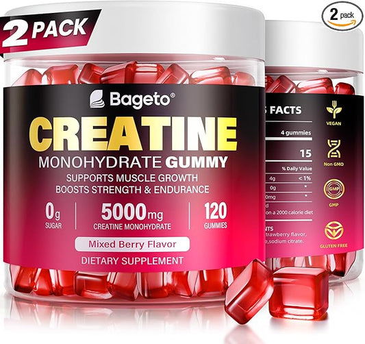 Creatine Monohydrate Gummies 5000mg for Men & Women, 120 Count Creatine for Enhanced Muscle Growth, Strength, and Recovery, Sugar Free Pre-Workout Supplement-Mixedberry Flavor 120 Count (Pack of 2)