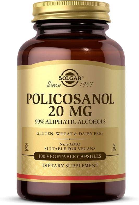 Solgar Policosanol 20 mg, 100 Vegetable Capsules - Supports Heart Health - General Wellness - Vegan, Gluten Free, Dairy Free, Kosher - 100 Servings