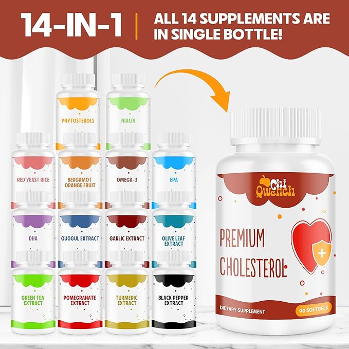Cholesterol Supplements with Plant Sterols, Niacin, Red Yeast Rice, Citrus Bergamot, Garlic, Cholesterol Supplement Support Normal Cholesterol Levels, 180 Softgels