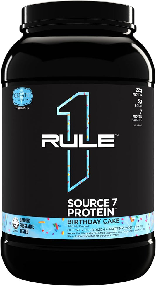Source 7 Protein – Gelato-Inspired Flavors, Velvety Smooth Texture, 22g Sustained Protein with 10g EAAs from 7 Premium Sources (2 Pounds*, Birthday Cake)
