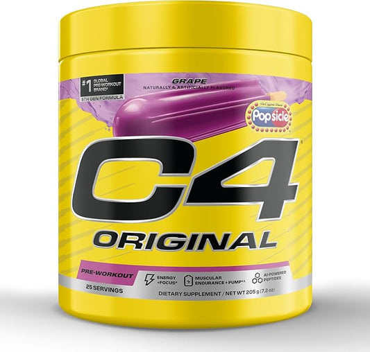 C4 Original Pre Workout – POPSICLE Grape - Pre-Workout for Endurance, Focus & Performance with 200mg Caffeine, Beta-Alanine, Creatine Nitrate, L-Arginine & PeptiPump – Sugar Free, 25 Servings