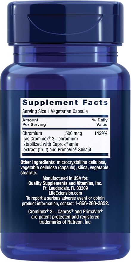 Life Extension Optimized Chromium with Crominex 3+ 500 mcg, Metabolism Health, Healthy Balance, Vegetarian, Gluten Free, Non-GMO, 500 mcg, 60 Vegetarian Capsules