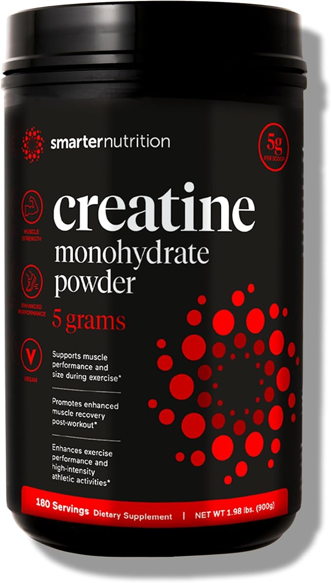 Smarter Nutrition Creatine Monohydrate Powder, 5000mg (5g) Per Serving - Creatine Powder for Women & Men, Unflavored, Pre-Workout & Post Workout Support for Muscle Mass & Hydration [180 Servings]