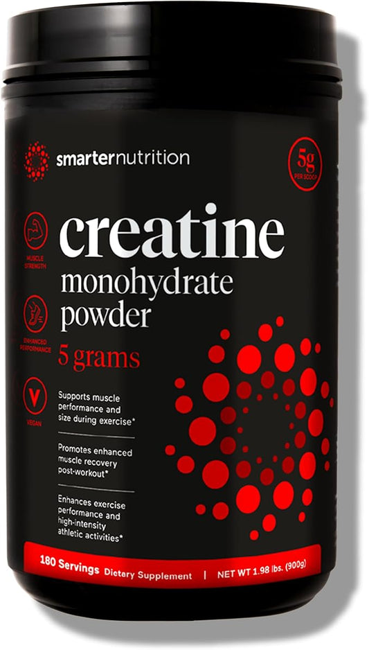 Smarter Nutrition Creatine Monohydrate Powder, 5000mg (5g) Per Serving - Creatine Powder for Women & Men, Unflavored, Pre-Workout & Post Workout Support for Muscle Mass & Hydration [180 Servings]