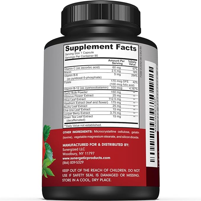 Premium Blood Pressure Support Supplement for Cardiovascular & Heart Health with Garlic, Hawthorn & Hibiscus (90 Capsules)