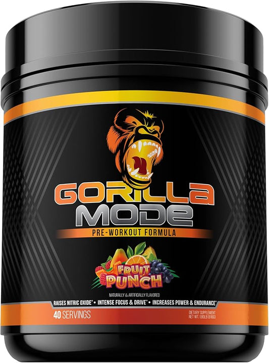 Gorilla Mind Pre Workout - Massive Pumps Laser Focus Energy Power - L-Citrulline, Creatine, L-Tyrosine, Betaine, Hydroprime, Alpha-GPC, 400mg Caffeine, Huperzine A - 816g (Fruit Punch)