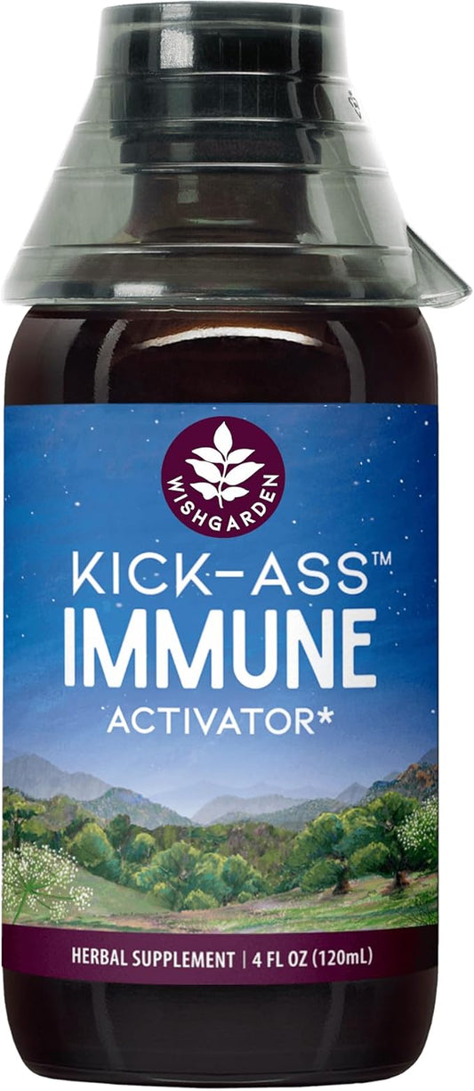 WishGarden Herbs Kick-Ass Immune Activator - Herbal Immune Support Supplement for Adults, Plant-Based Immune Booster & Immune Defense w/Echinacea & Goldenseal, Rapid Immunity Boost Formula, 4oz