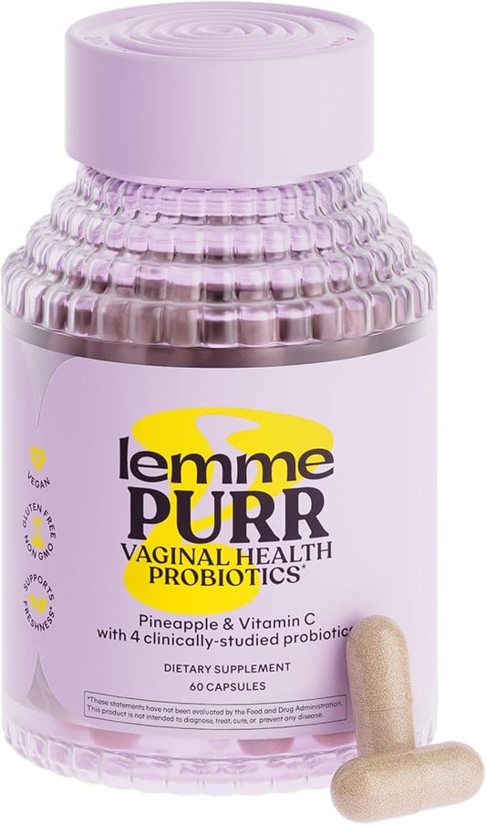 Lemme Purr Vaginal Probiotics for Women - Promotes pH Balance, Healthy Vaginal Odor & Urinary Tract Health w/Lactobacillus Blend, Clinically Tested Strains, Pineapple & Vitamin C - 60 Veggie Capsules
