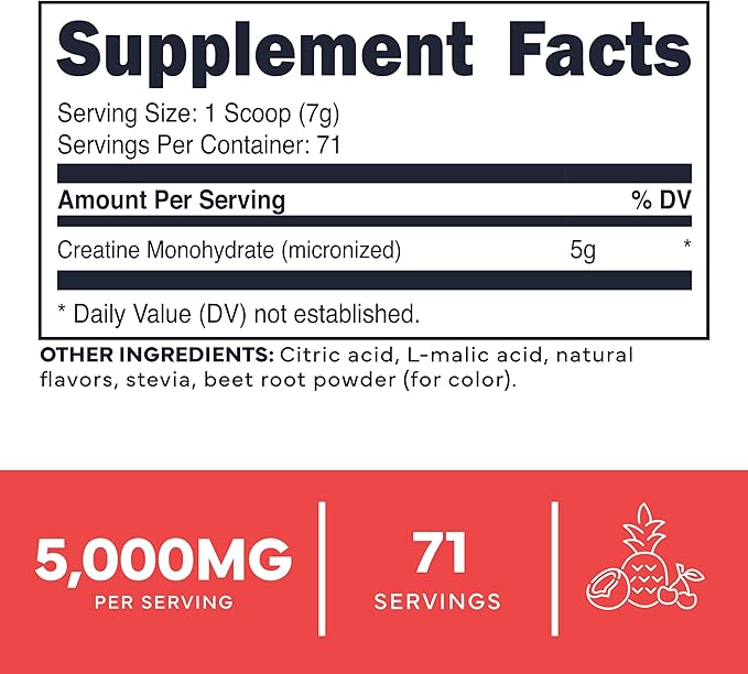 Type Zero Creatine Monohydrate Powder 500 Grams, Tropical Punch Flavored - Gluten-Free