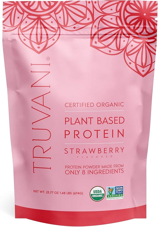 Truvani Vegan Pea Protein Powder | Strawberry | 20g Organic Plant Based Protein | 20 Servings | Keto | Gluten & Dairy Free | Low Carb | No Added Sugar