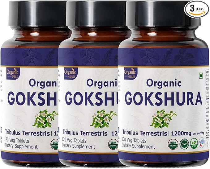 GOKSHURA 120 Tablets | Tribulus Terrestris (Gokshura) | USDA Organic Certified | Supports Immunity and Strength | Organic and Natural 120tab - Pack of 3