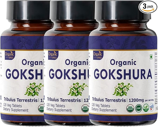 GOKSHURA 120 Tablets | Tribulus Terrestris (Gokshura) | USDA Organic Certified | Supports Immunity and Strength | Organic and Natural 120tab - Pack of 3