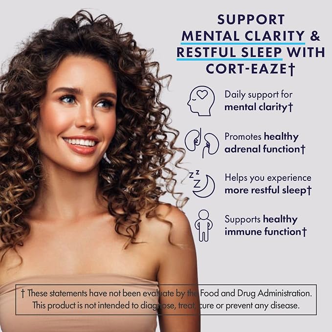 NuEthix Formulations Cort-Eaze - Cortisol Supplement - Health Support Supplement with Ashwagandha, L-Theanine & Rhodiola Rosea - Relaxation and Deep Sleep, 60 Capsules, 30 Servings