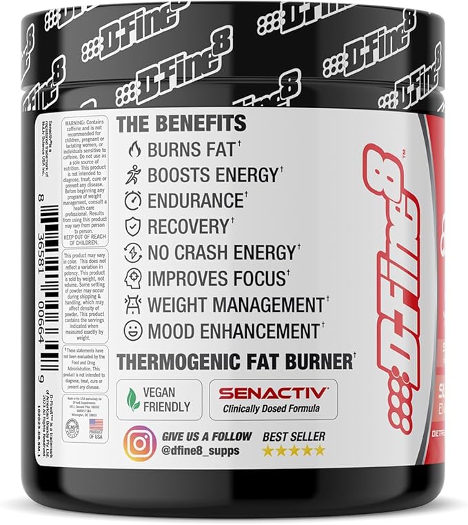 Thermogenic Pre-Workout Energy Powder & Shredding Supplement, Boost Energy Mood & Focus, Sugar Free, Contains Senactiv, Endurance, 300mg Caffeine, N-Acetyl-L-Tyrosine (Strawberry Mango)