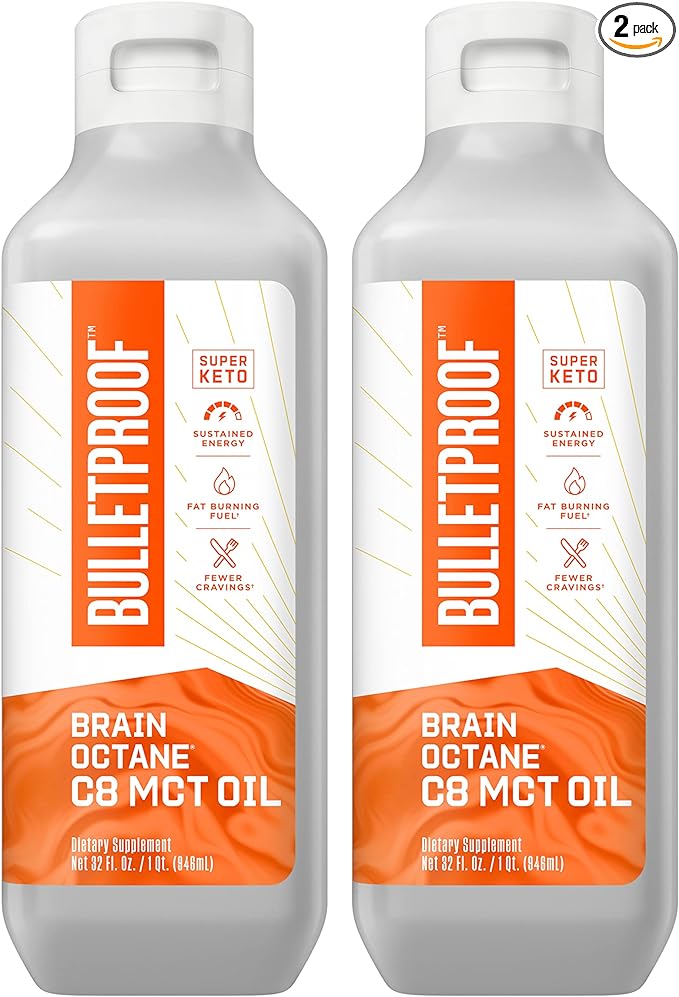 Bulletproof Brain Octane C8 MCT Oil, 32 Ounces (Pack of 2), Keto Supplement for Sustained Energy and Craving Support