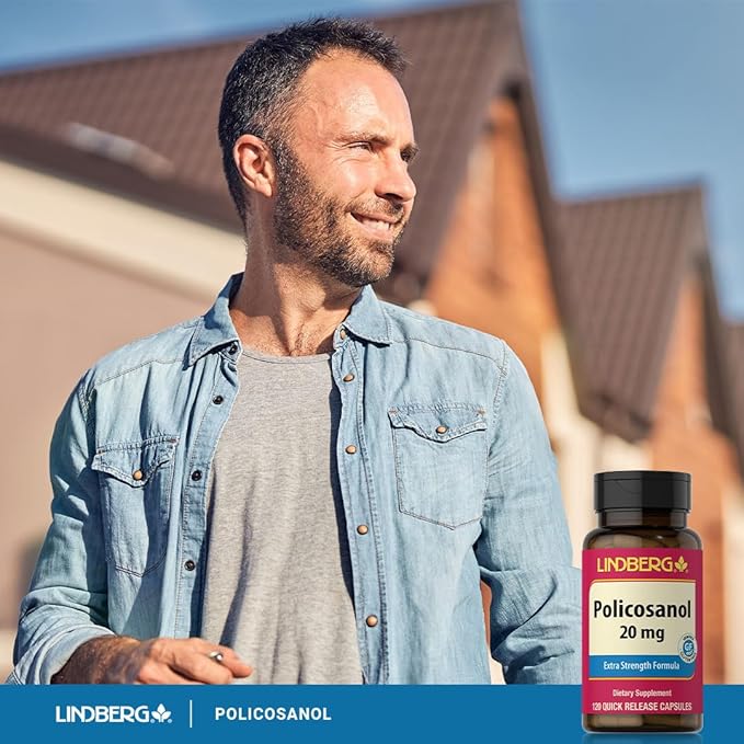 Lindberg Policosanol 20mg | 120 Capsules | Extra Strength Formula | Non GMO, Gluten Free Supplement