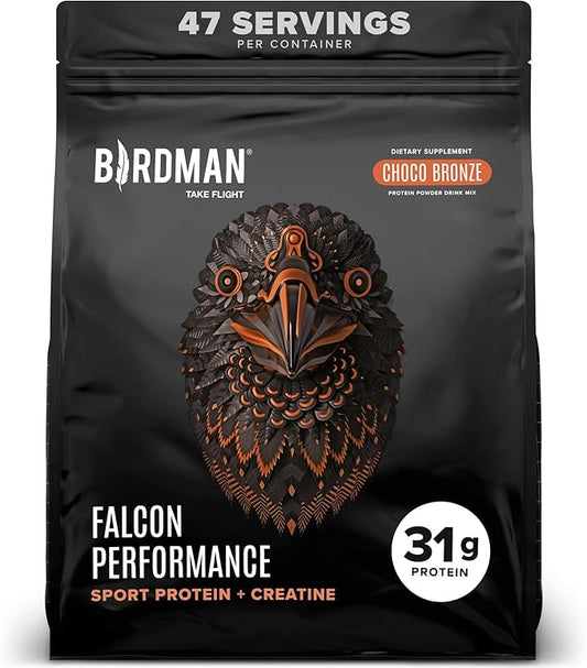 Falcon Performance Vegan Protein Powder, 31g Protein, 5g Creatine, 5g BCAA, Probiotics, Electrolytes, Pre Workout, Low Carb, Sugar Free & Dairy Free, Plant Based Chocolate Protein -47 servings
