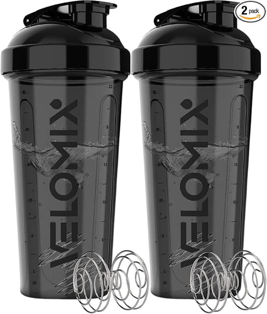 -2 Pack- 28 oz Protein Shaker Bottles for Protein Mixes - 2x Wire Whisk | Leak Proof Shaker Cups for Protein Shakes | Protein Shaker Bottle Pack | Shakers for Protein Shakes - 2xBlack