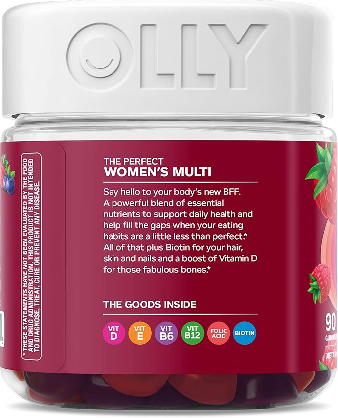 OLLY Gift, Family 2 Pack: Women's Multivitamin Gummy (90 Count), Kids Multivitamin + Probiotic Gummy (70 Count), Vitamins A, D, C, E, B, Chewable Supplement, Blissful Berry, Yum Berry Punch, 160 Count