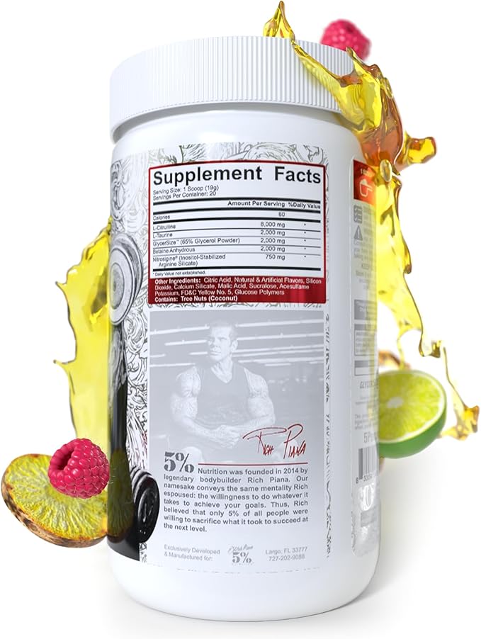 5% Nutrition FullAF Pre-Workout | Stim-Free with Massive Pumps | L-Citrulline, L-Taurine, Nitrosigine, GlycerSize (Beach Blast)