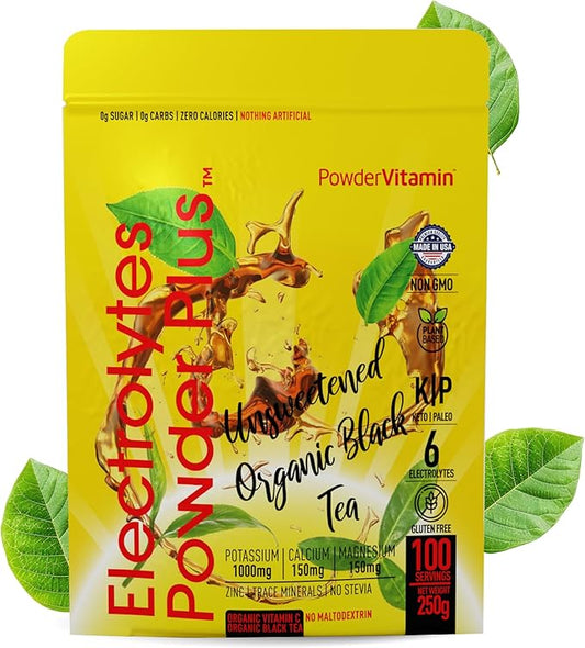 Electrolytes Powder Plus (100 Servings) Unsweetened Black Tea Electrolyte Powder Keto,SugarFree,Pink Himalayan Salt,1000mgPotassium,150mgCalcium,150mgMagnesium,Hydration Powder NO STEVIA