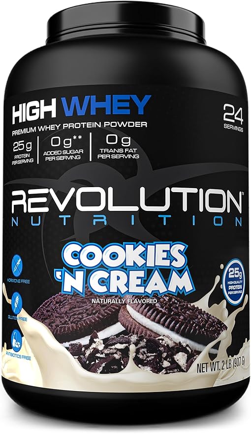 High Whey, Protein Powder 2LB, Whey Isolate, Gluten Free, Lean Muscle Mass for Men & Women, 25g of Protein Per Scoop, 908 g, 24 Servings (Cookies & Cream, 2 Pound)