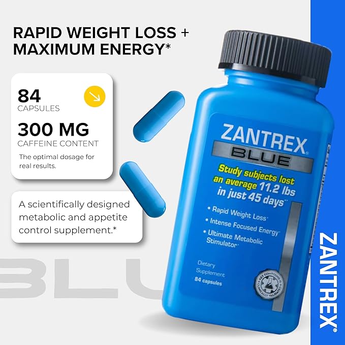 Zantrex Blue Energy & Thermogenesis Boost Energy | Weight Loss Supplement for Appetite Control, Increased Calorie Burn and Supports GLP-1 Levels | 84 Capsules