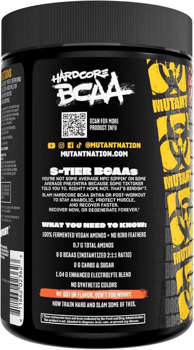 Mutant Hardcore BCAA - Pre, Intra or Post Workout – BCAA Next Level branched-Chain Amino Acids Supplement – Hydration + Recovery - 30 Serving - Mango